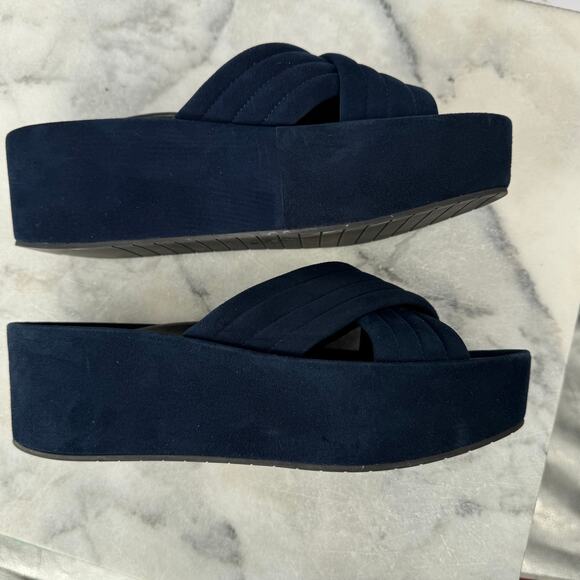 Kenneth Cole Platform Slip On Sandals Womens Size 9 Blue Cocktail Yacht Party - Picture 6 of 10